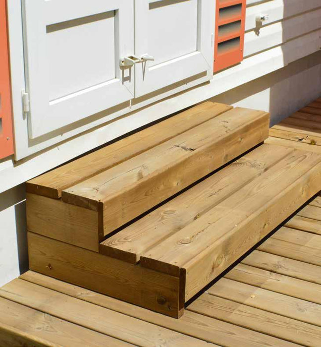 Escalón de madera de 2 peldaños para exteriores en madera tratada en Autoclave 4 para mobil homes