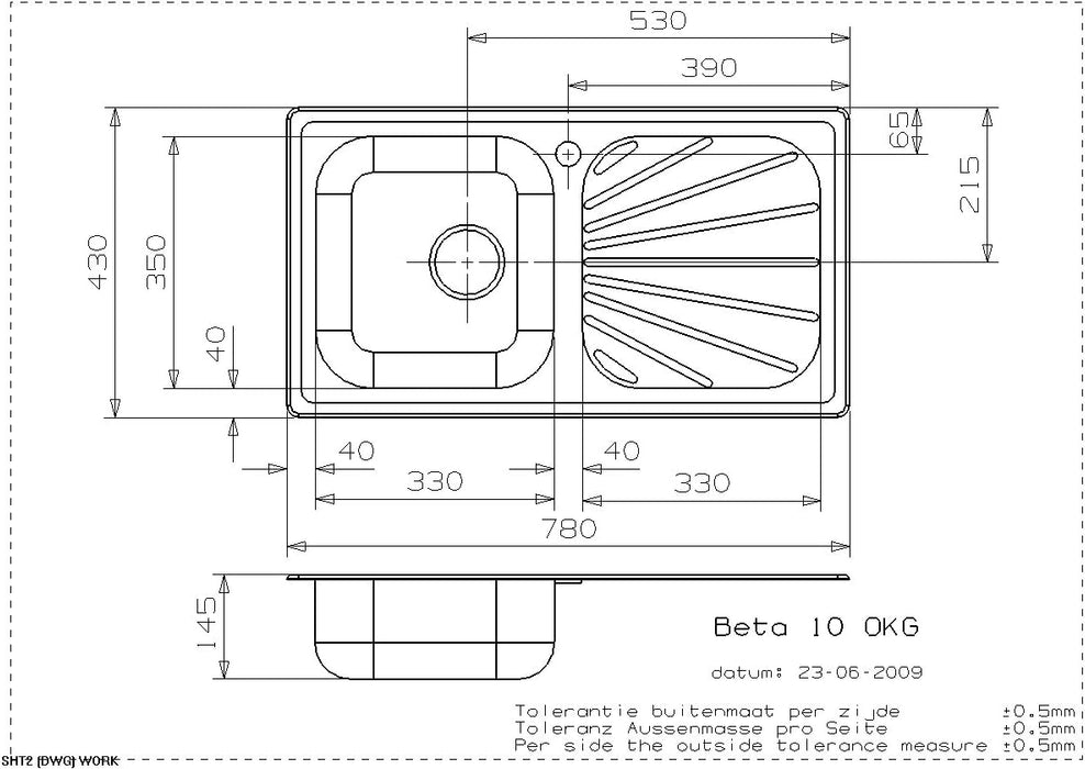 Pia de aço inoxidável 780 x 430 mm