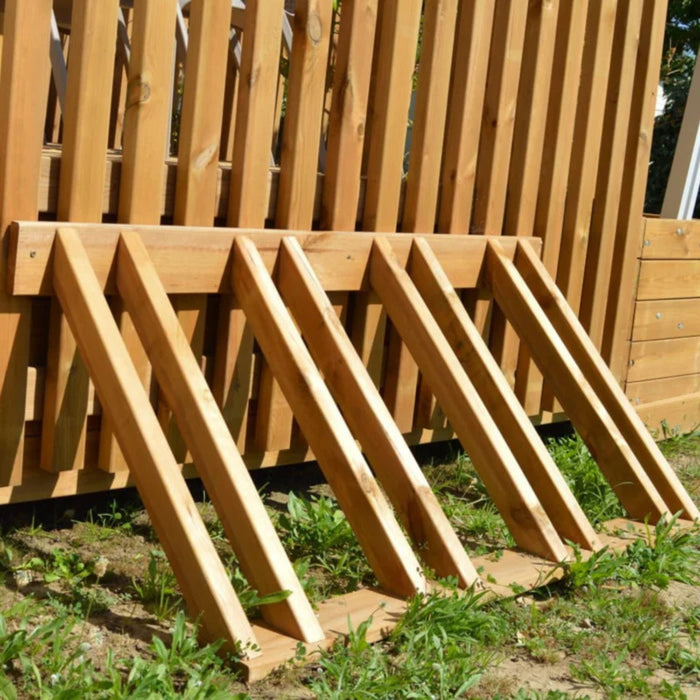 Parking de bicicletas de madera VTEC instalado en exterior con estructura modular y diseño ecológico