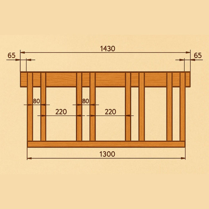 Esquema con medidas del parking de bicicletas de madera VTEC de diseño modular para exterior