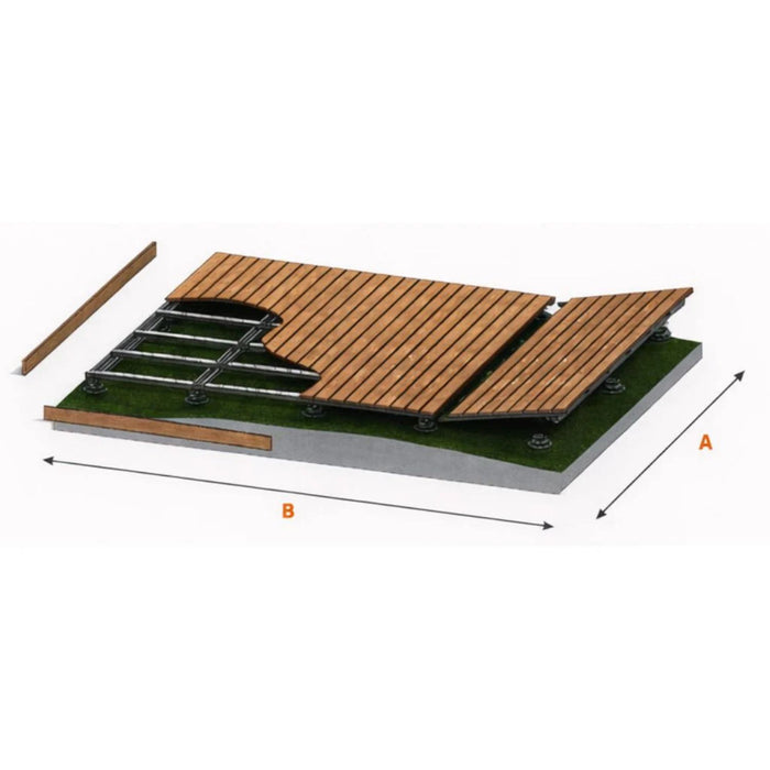 Terraza modular de madera exterior ECO+ QuickTec sobre estructura elevada para jardín o exterior