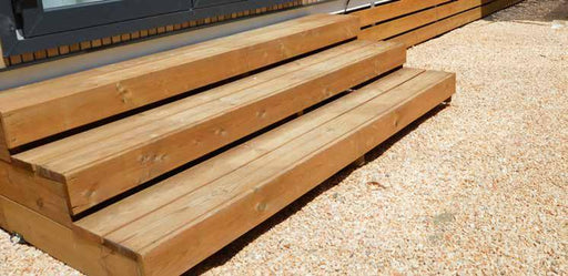 Escalón de madera de 3 peldaños para exteriores en madera tratada en Autoclave 4 para mobil homes